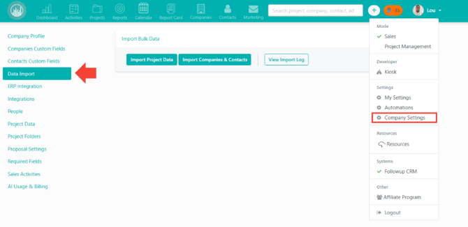 CompanySettings Data Import