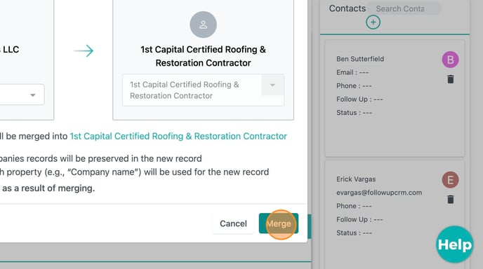 How to merge 2 companies in FollowUp CRM - Step 6